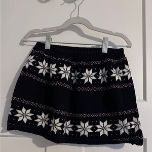 Black Fair Isle Knit Mini Skirt with White Snowflake Pattern